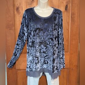 Simply Vera Vera Wang Black and Blue Patterned Long Sleeve Top